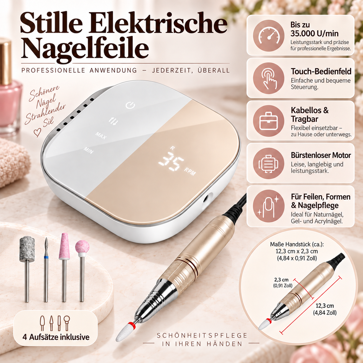 Stille Elektrische Nagelfeile Professionelle Anwendung