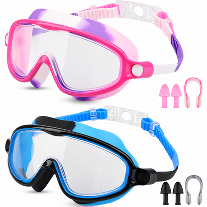 Swimming Goggles for Kids, Diving Goggles, Earplugs, Nose Clip Set
