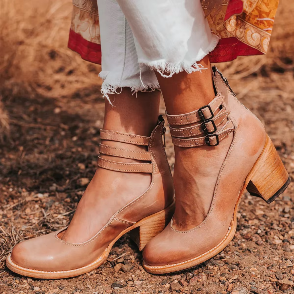 Womens Ankle Block Heel Double Strap