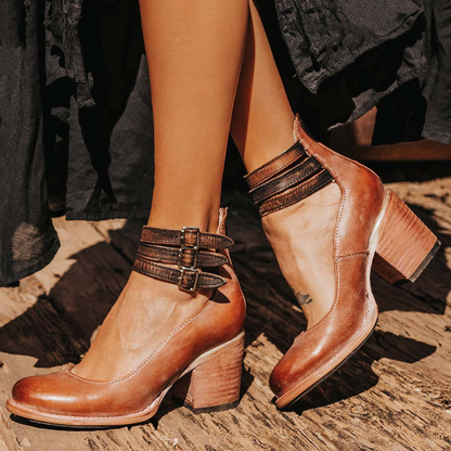 Womens Ankle Block Heel Double Strap