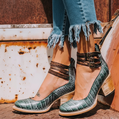 Womens Ankle Block Heel Double Strap