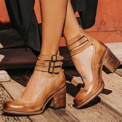Womens Ankle Block Heel Double Strap