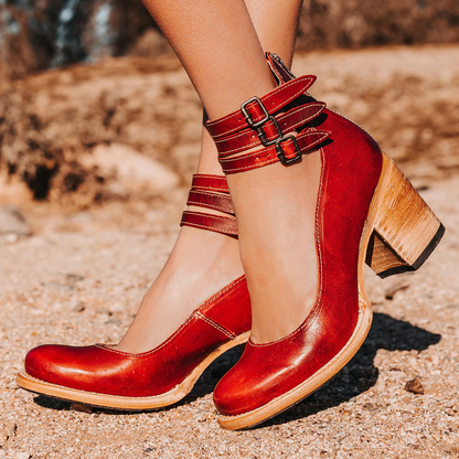 Womens Ankle Block Heel Double Strap