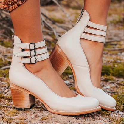 Womens Ankle Block Heel Double Strap