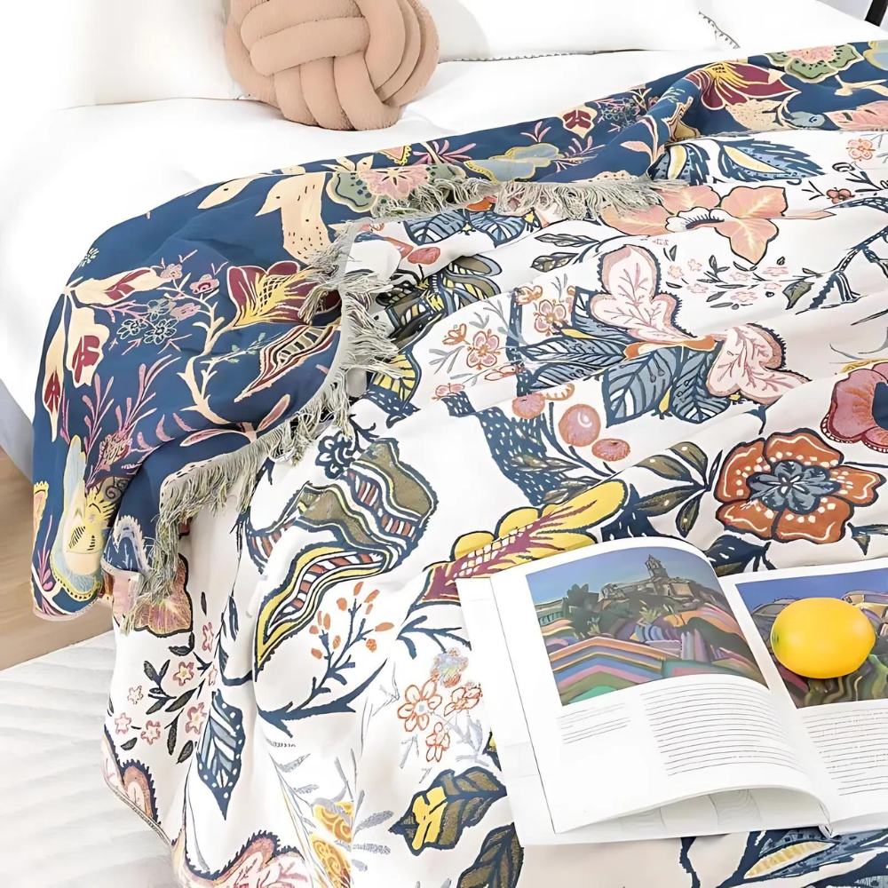Rustic Artistic Flora Blanket | 100% Cotton Floral Blanket - Image 6