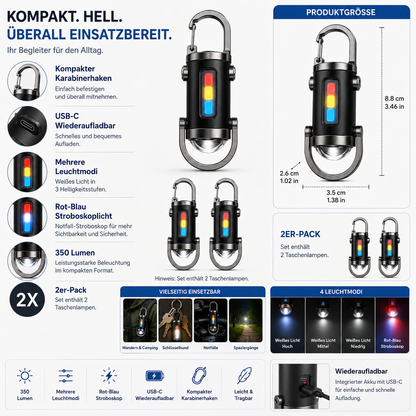 Taschenlampe Mit Stroboskoplicht Wiederaufladbar Karabiner