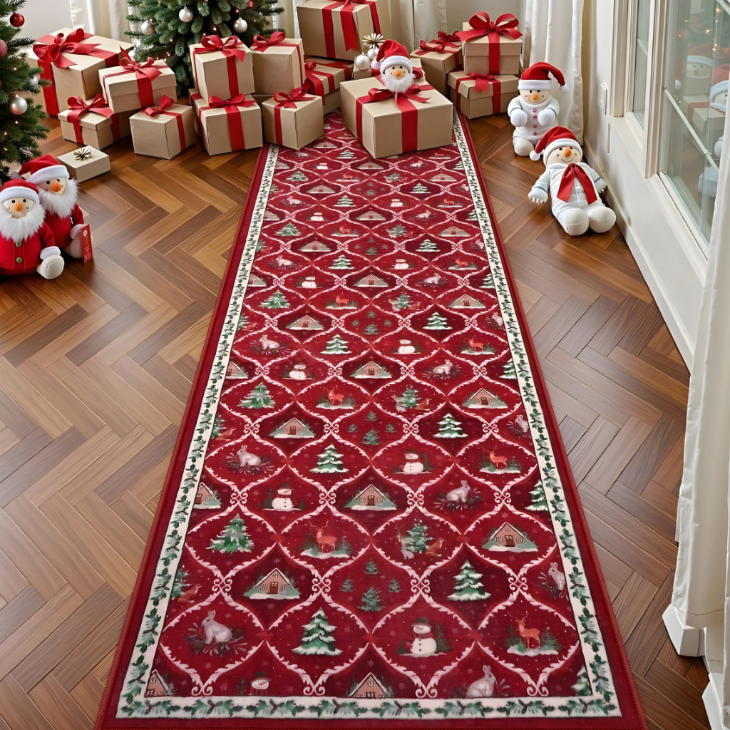 Carpet Christmas Hallway Runner Non-slip Washable Festive Rug