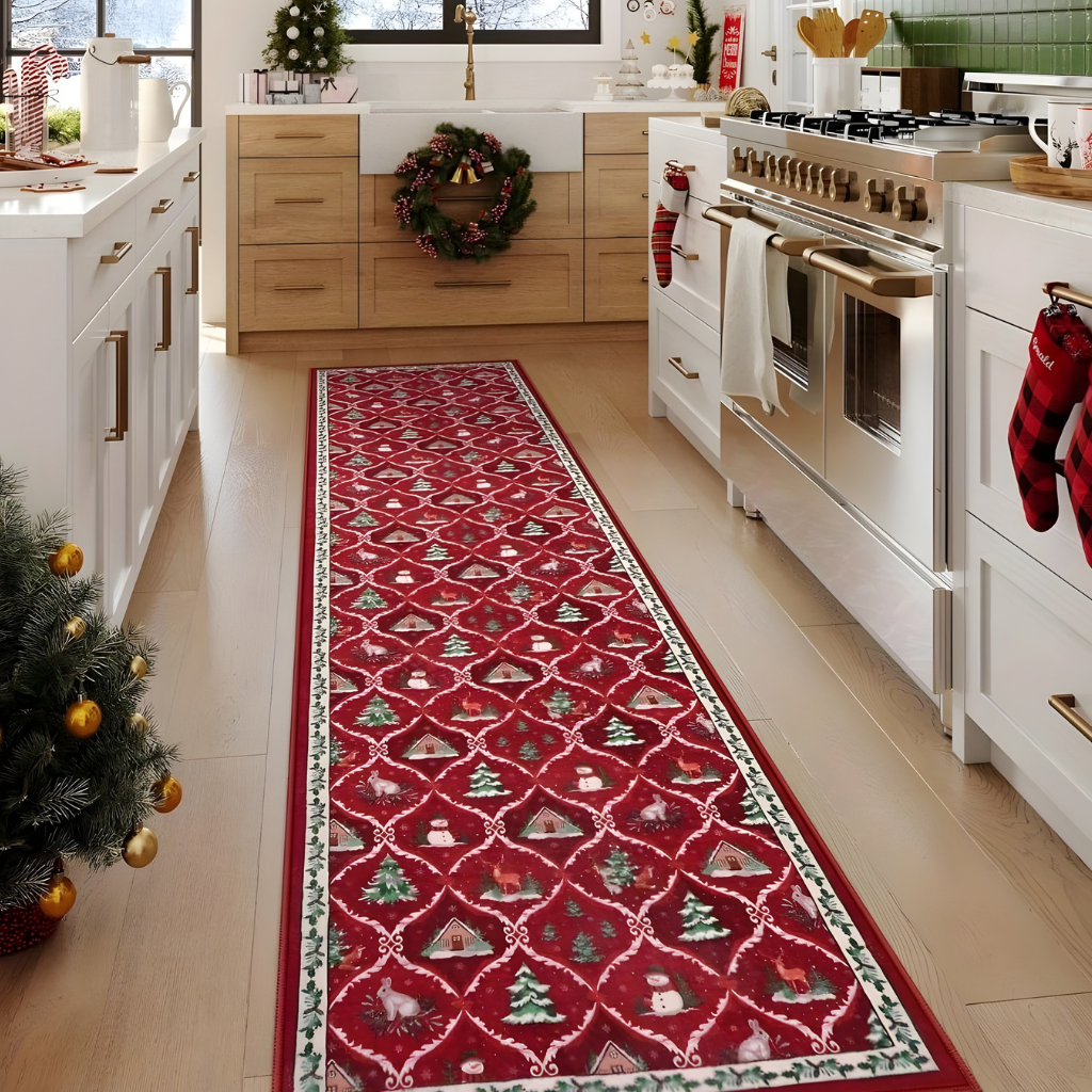 Carpet Christmas Hallway Runner Non-slip Washable Festive Rug