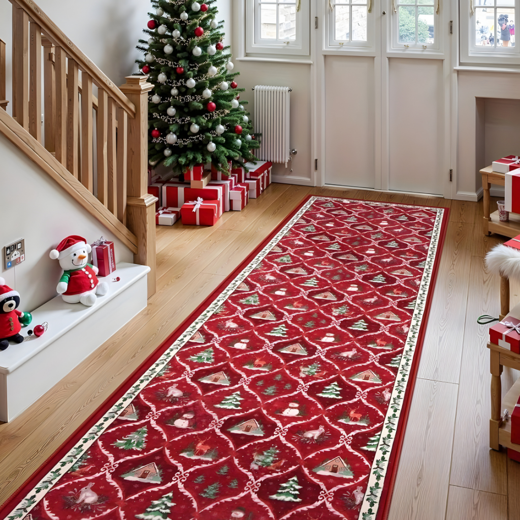 Carpet Christmas Hallway Runner Non-slip Washable Festive Rug