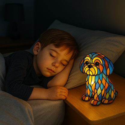 Tiffany Glas Hund Tischlampe Warmes Licht