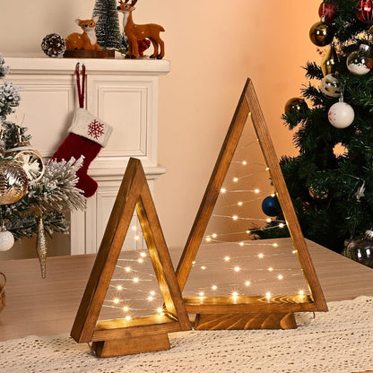 Table Christmas Tree Wooden Decoration LED Lights Tree Set Modern