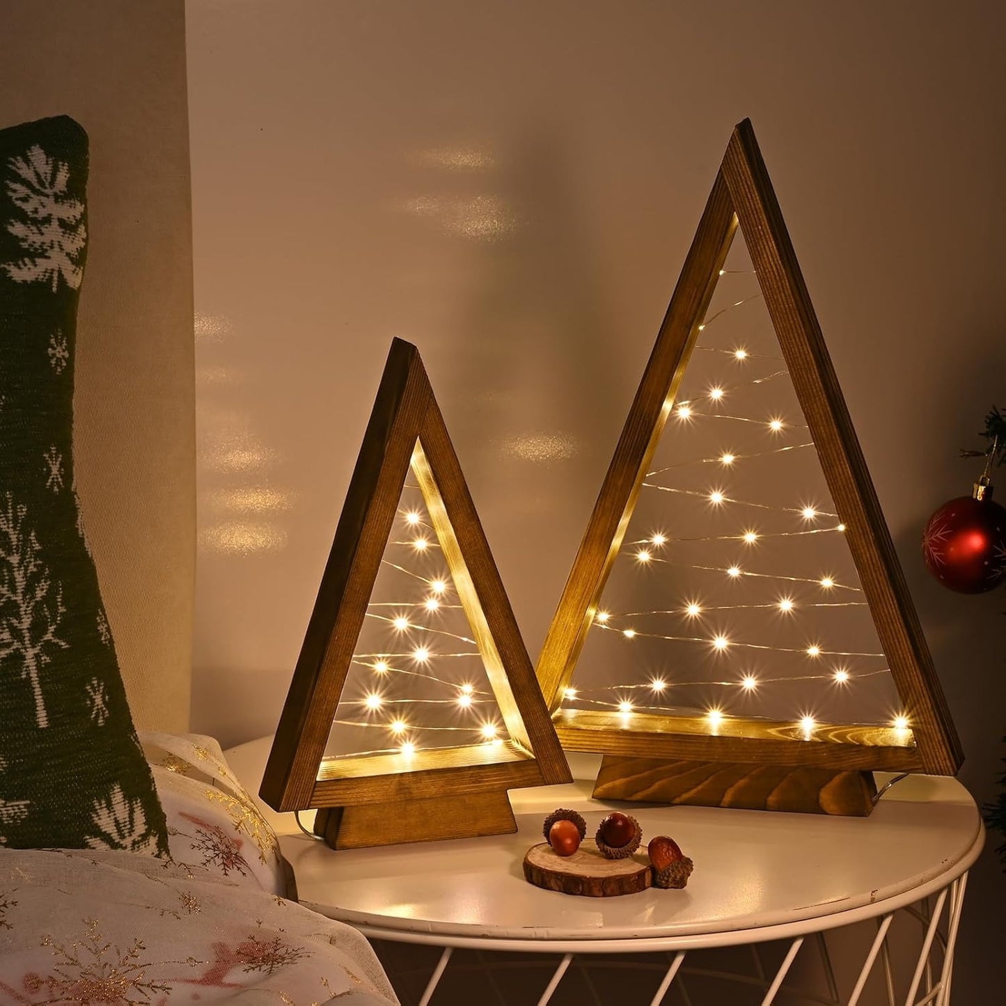 Table Christmas Tree Wooden Decoration LED Lights Tree Set Modern