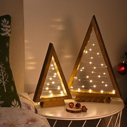 Table Christmas Tree Wooden Decoration LED Lights Tree Set Modern
