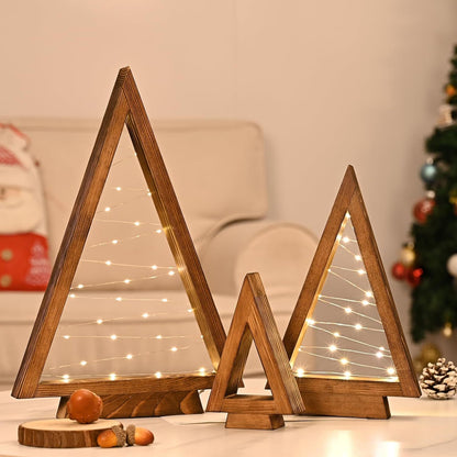 Table Christmas Tree Wooden Decoration LED Lights Tree Set Modern