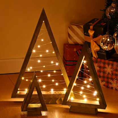 Table Christmas Tree Wooden Decoration LED Lights Tree Set Modern