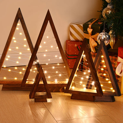 Table Christmas Tree Wooden Decoration LED Lights Tree Set Modern