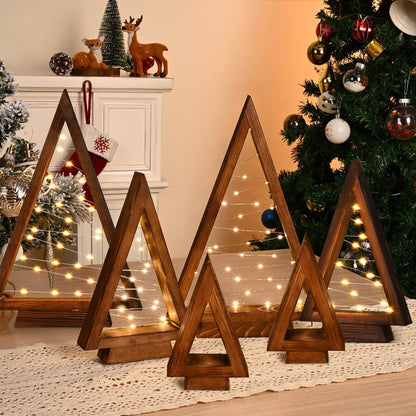 Table Christmas Tree Wooden Decoration LED Lights Tree Set Modern