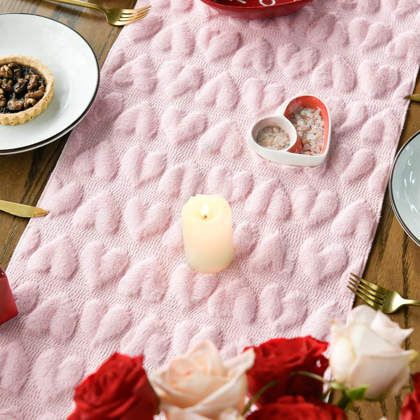 Tischläufer Herzmuster Tischdeko Stoff Läufer Esszimmer