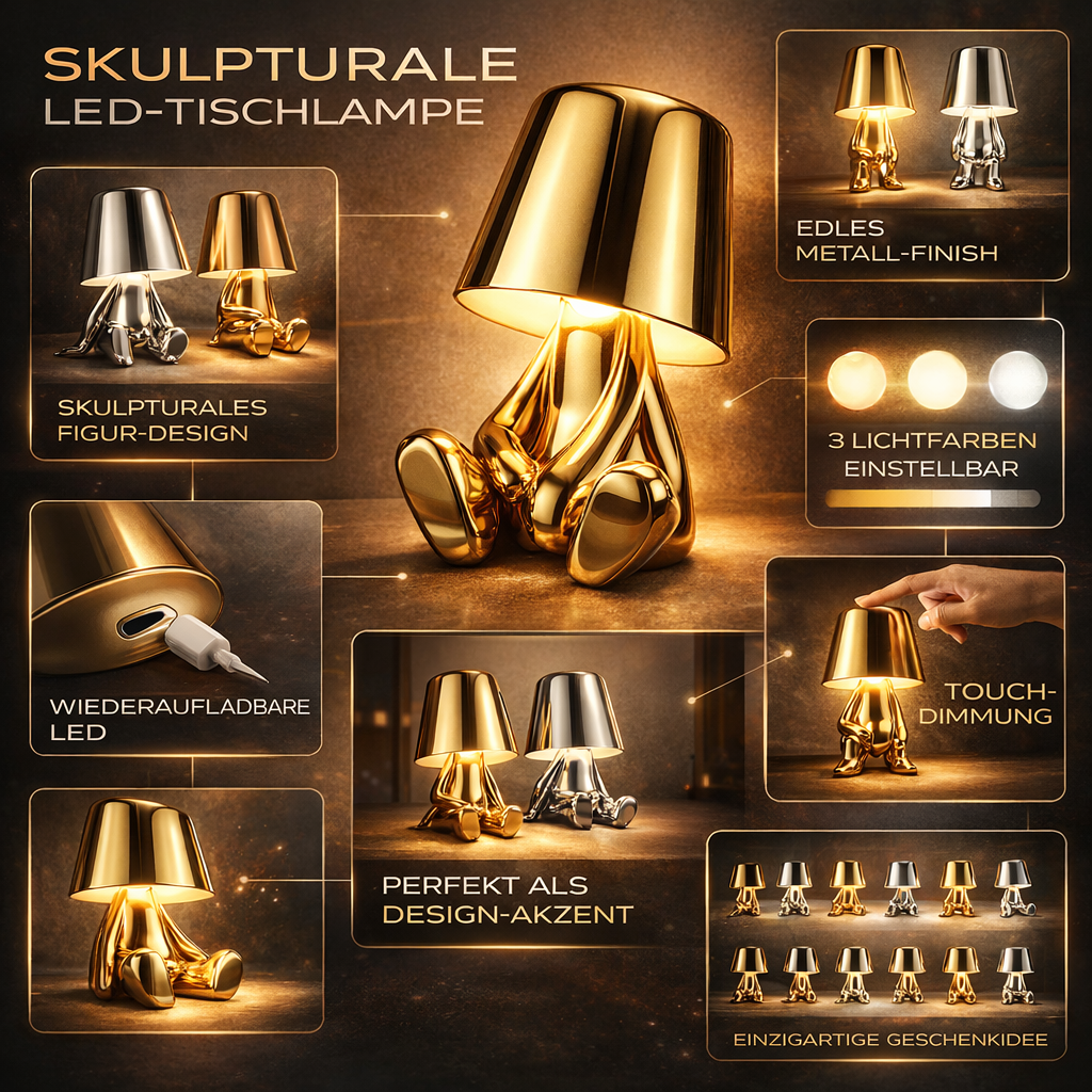 Table Lamp Gold Modern Design Figure LED Light