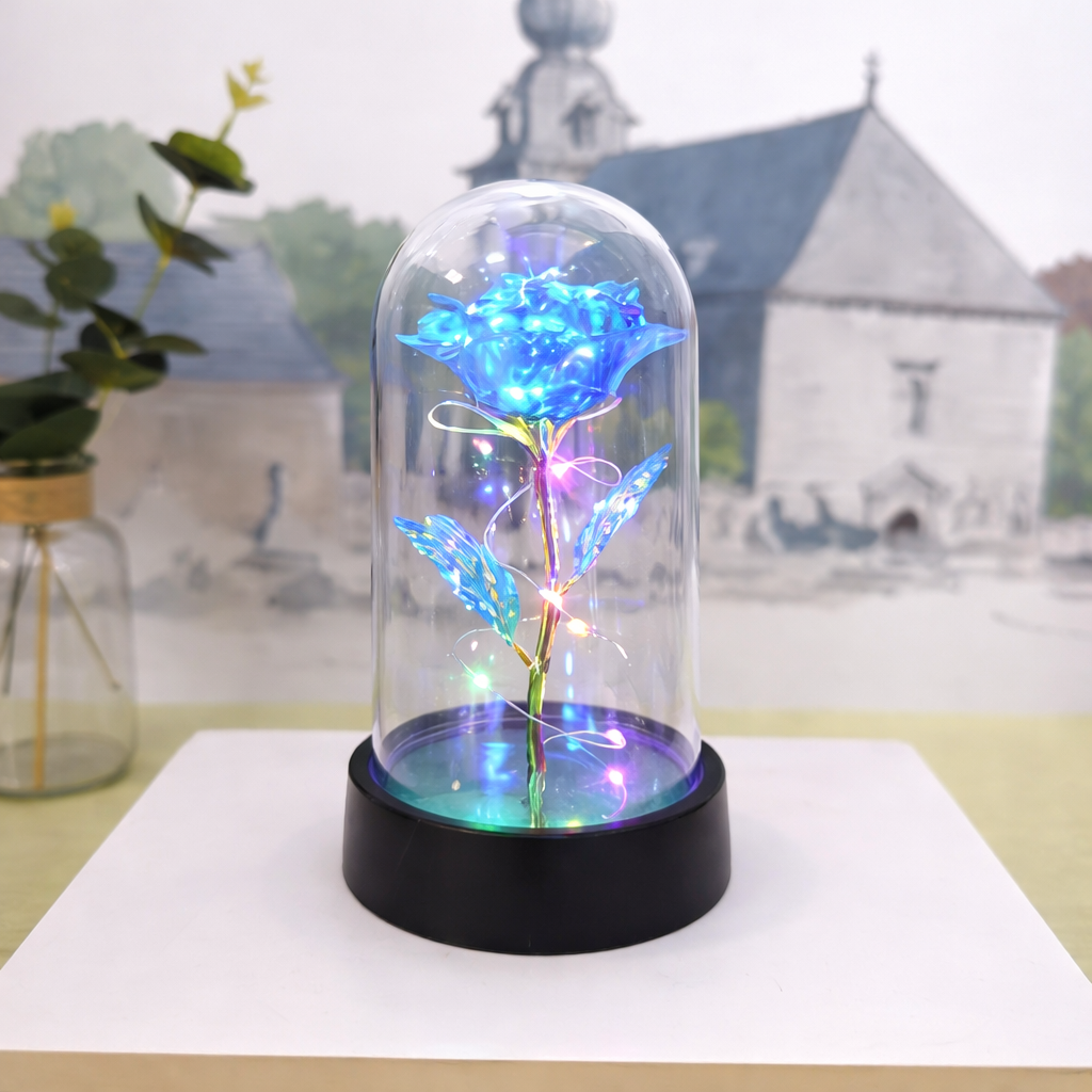 Tischlampe Rose Glaskuppel Dekoration Geschenk Beleuchtung