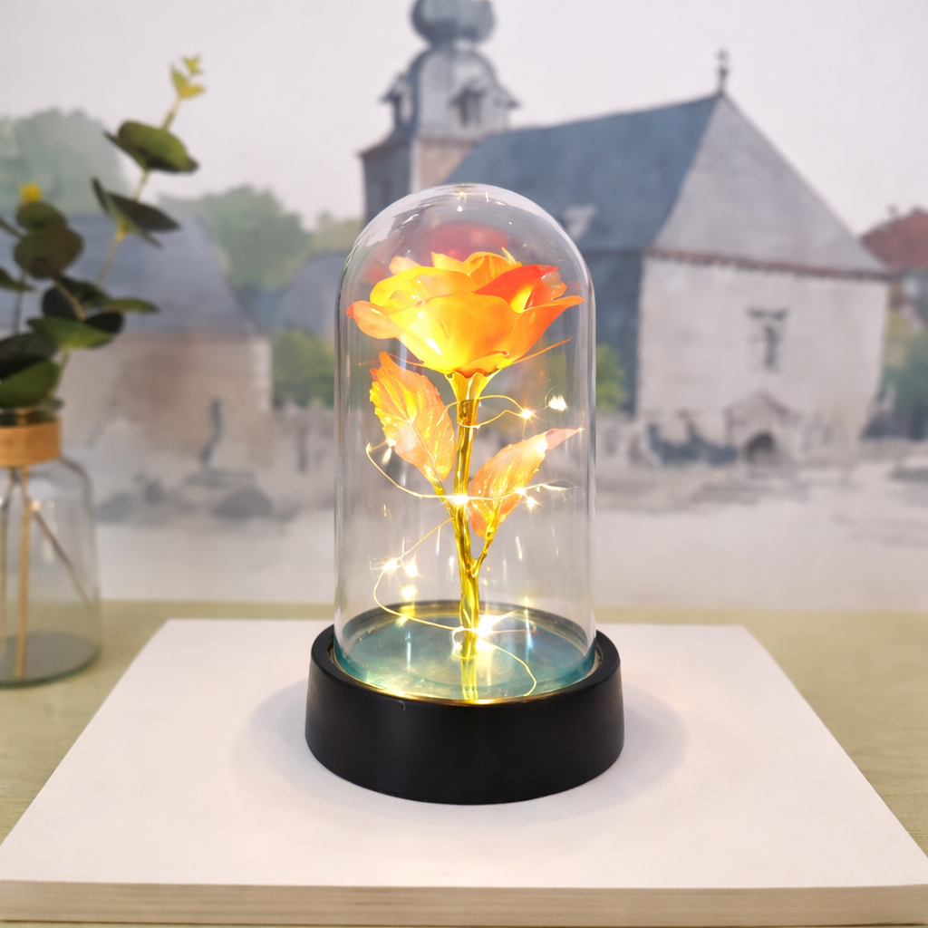 Tischlampe Rose Glaskuppel Dekoration Geschenk Beleuchtung