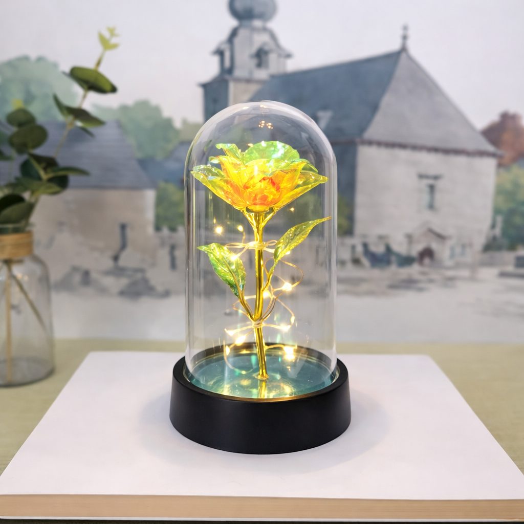 Tischlampe Rose Glaskuppel Dekoration Geschenk Beleuchtung