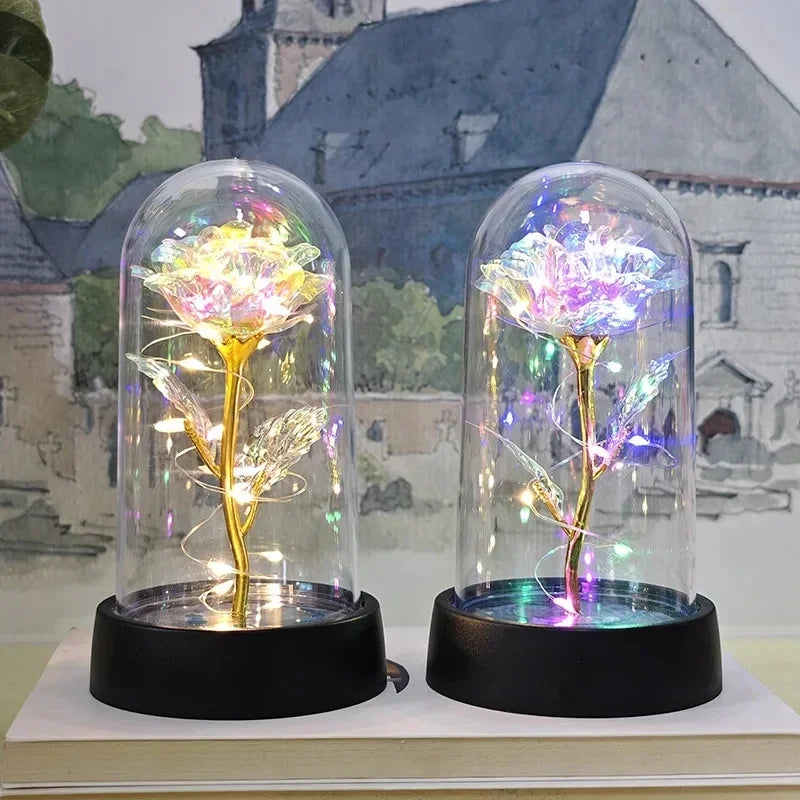 Tischlampe Rose Glaskuppel Dekoration Geschenk Beleuchtung