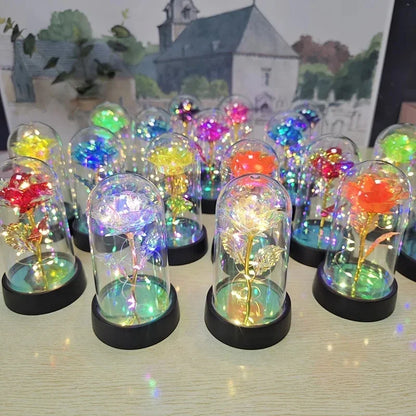 Tischlampe Rose Glaskuppel Dekoration Geschenk Beleuchtung