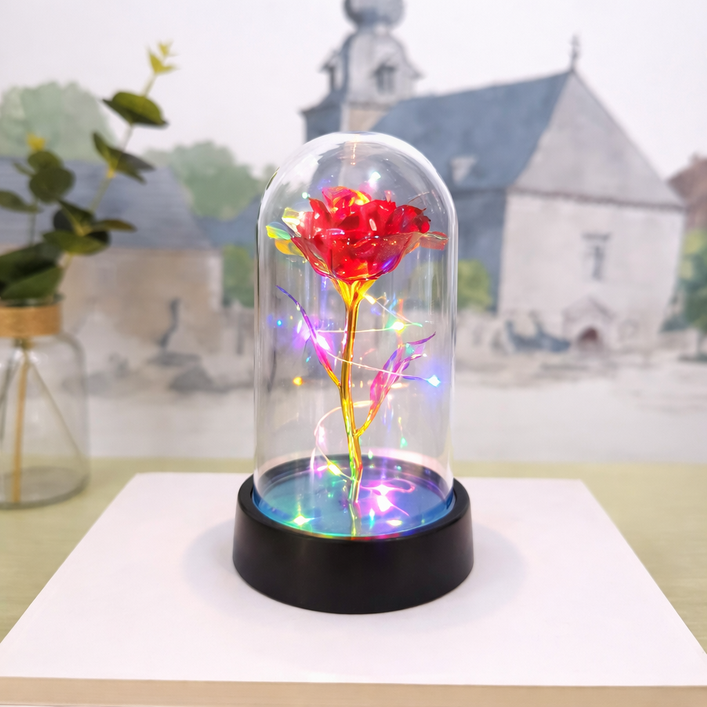 Tischlampe Rose Glaskuppel Dekoration Geschenk Beleuchtung