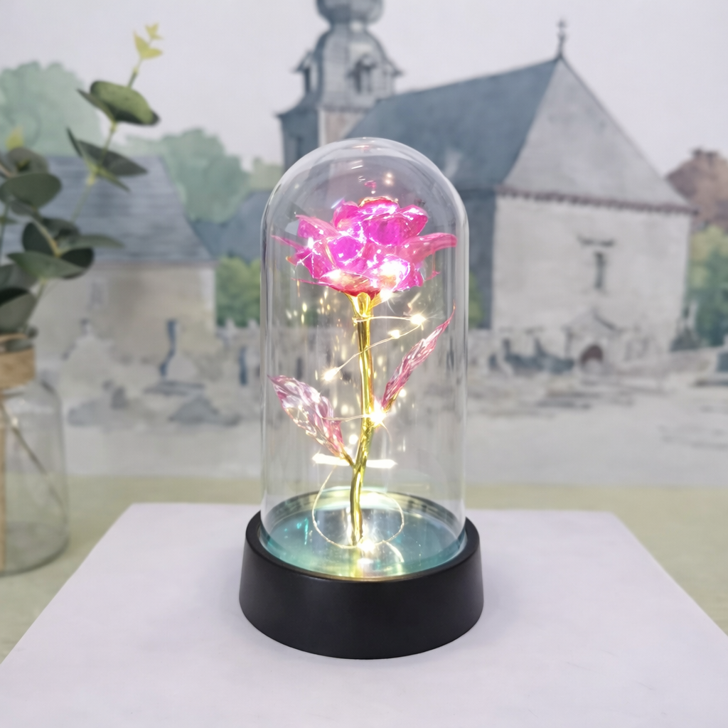 Tischlampe Rose Glaskuppel Dekoration Geschenk Beleuchtung
