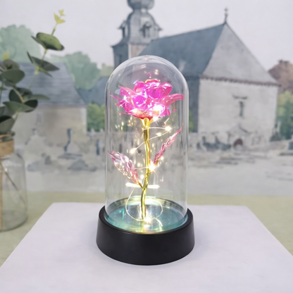 Tischlampe Rose Glaskuppel Dekoration Geschenk Beleuchtung