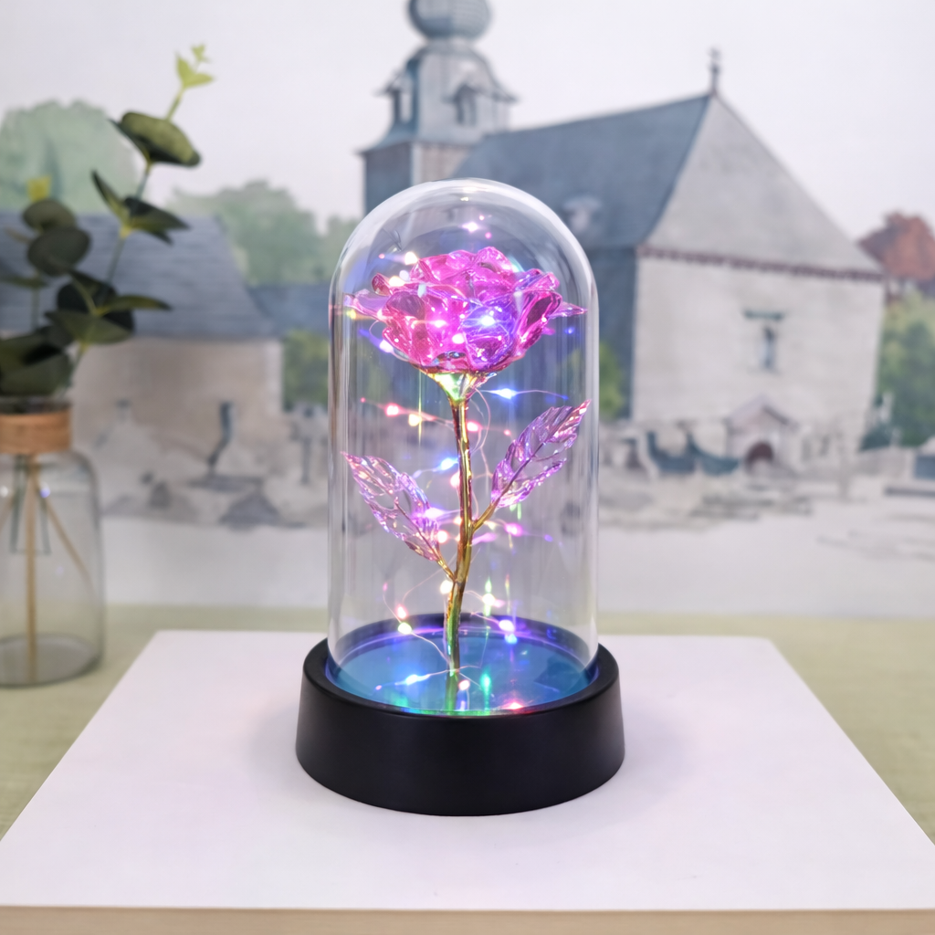 Tischlampe Rose Glaskuppel Dekoration Geschenk Beleuchtung