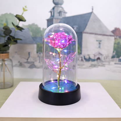 Tischlampe Rose Glaskuppel Dekoration Geschenk Beleuchtung