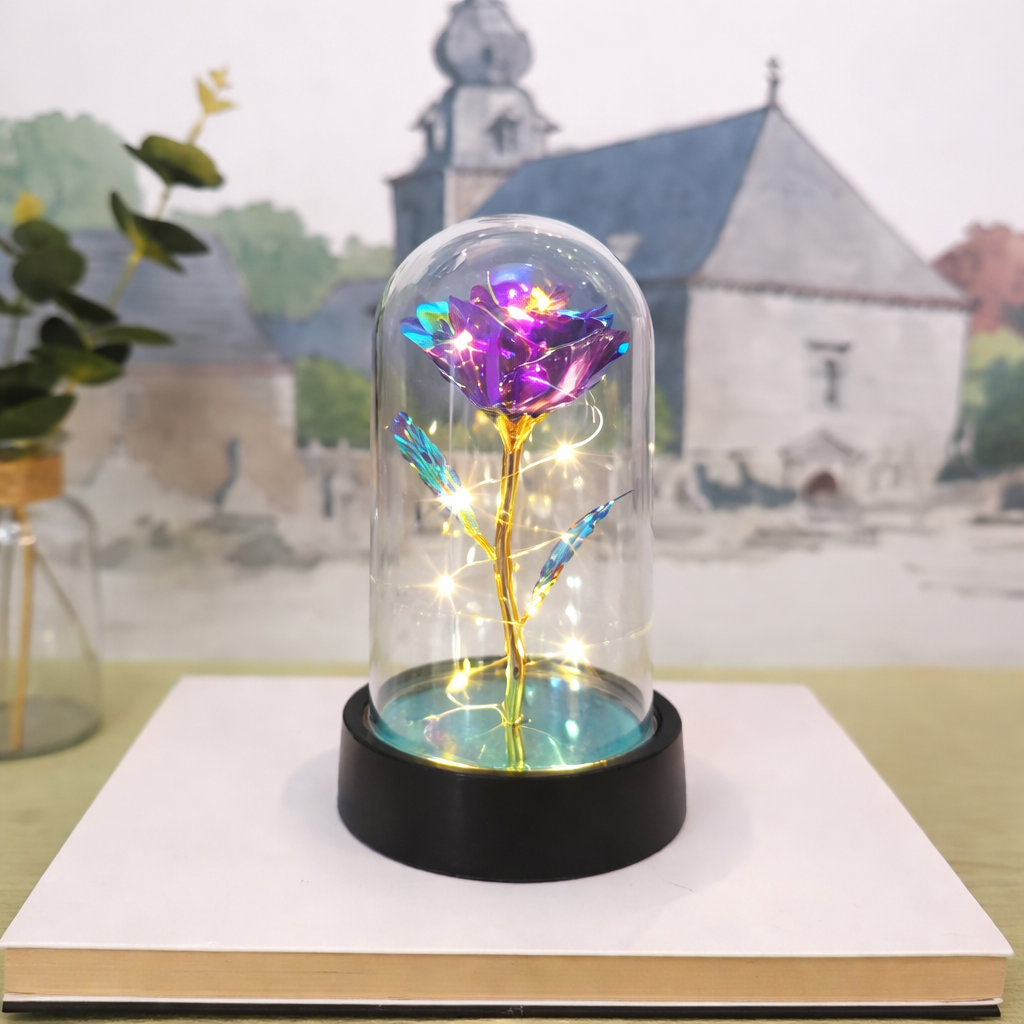 Tischlampe Rose Glaskuppel Dekoration Geschenk Beleuchtung