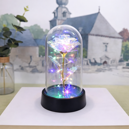 Tischlampe Rose Glaskuppel Dekoration Geschenk Beleuchtung