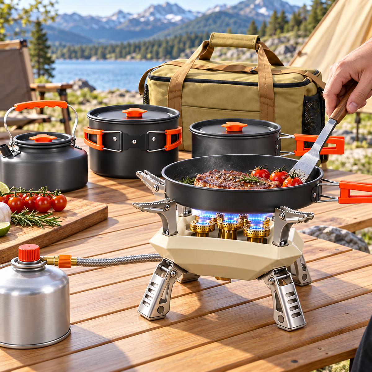 Tragbarer Campingkocher Für Outdoor Windfester Zubehör