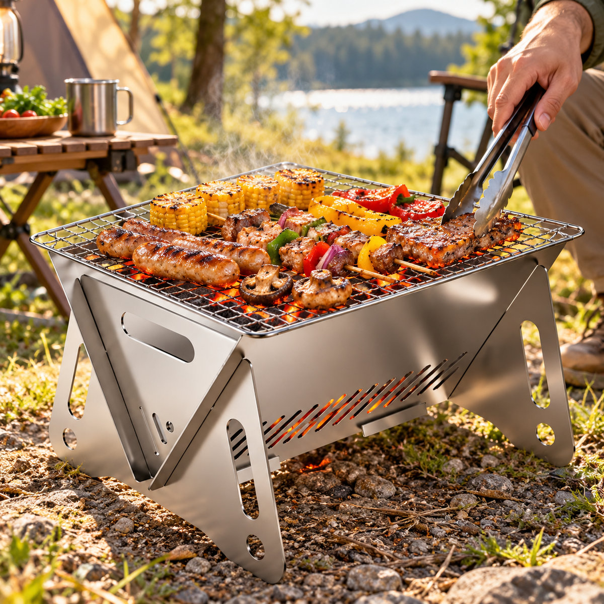 Tragbarer Faltbarer Grill Reisen Für Unterwegs