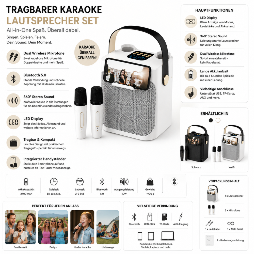 Tragbarer Karaoke Lautsprecher Mit Mikrofonen Für Musik