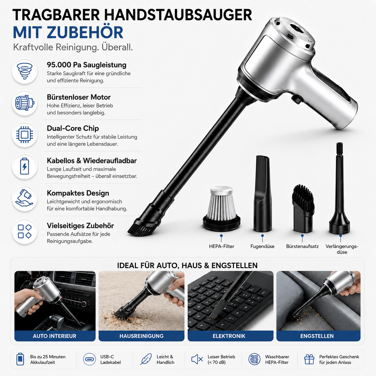 Tragbarer Handstaubsauger Mit Zubehör Autos Staubsauger
