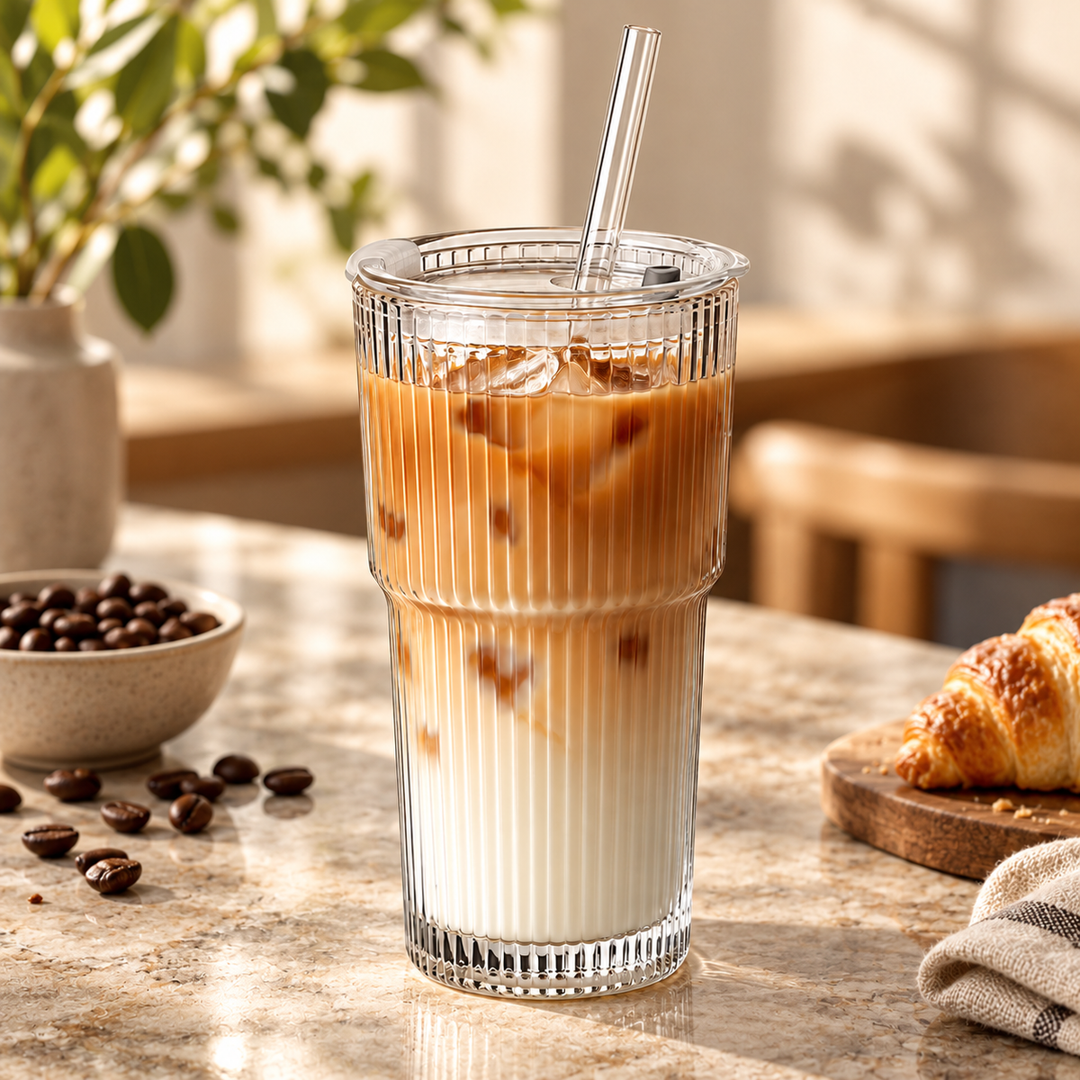 Trinkbecher Mit Strohhalm Isolierter Glasbecher Mit Deckel