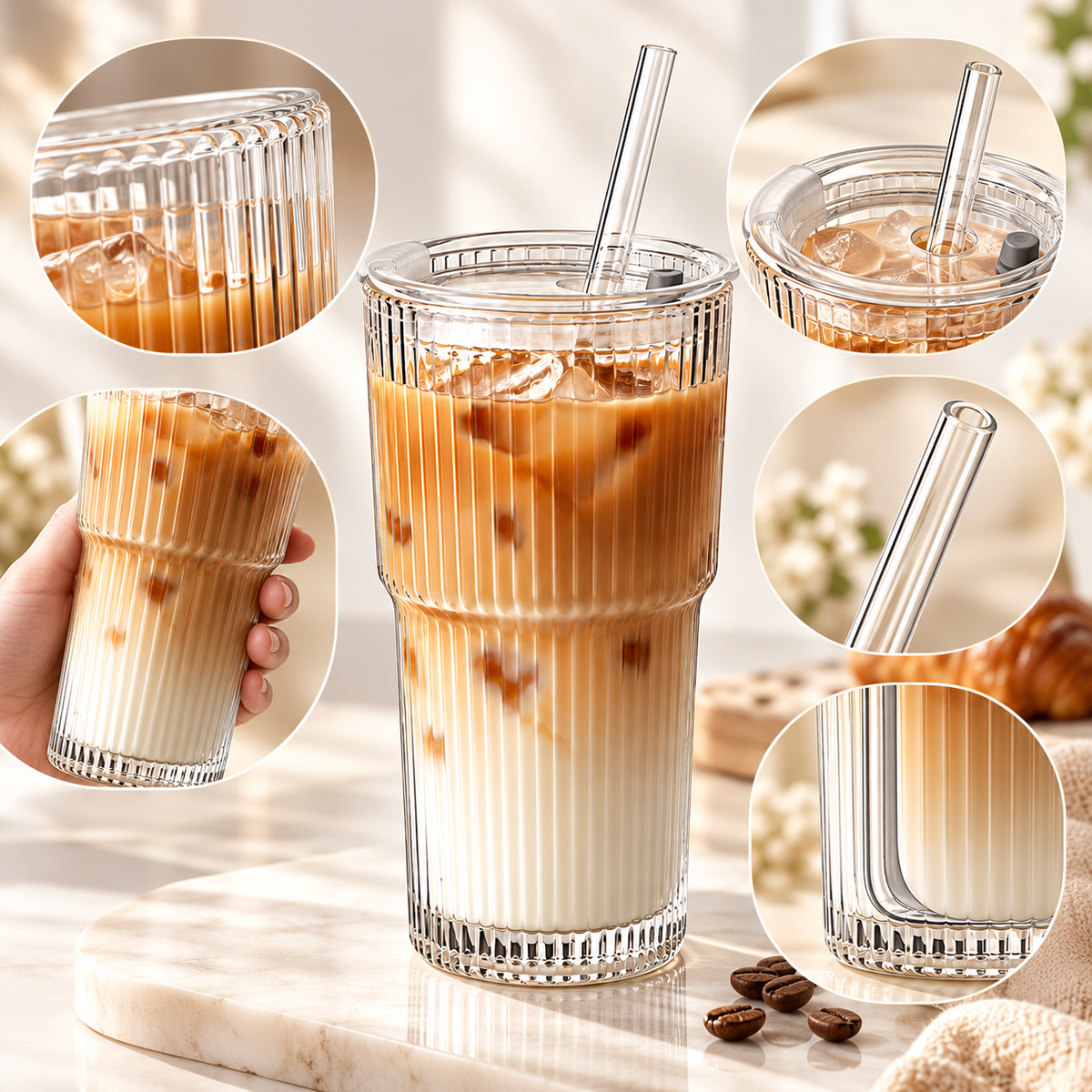 Trinkbecher Mit Strohhalm Isolierter Glasbecher Mit Deckel