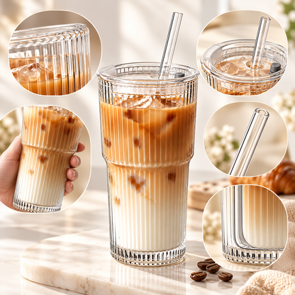 Trinkbecher Mit Strohhalm Isolierter Glasbecher Mit Deckel