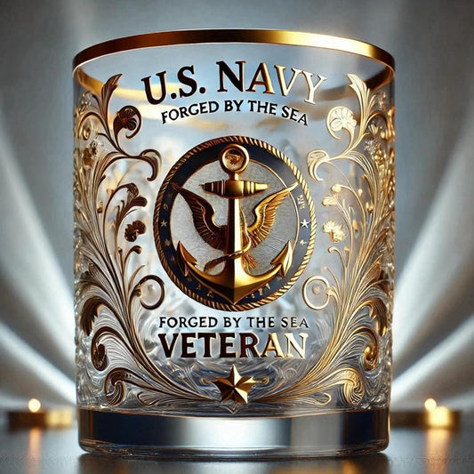 Whiskey Glass Military Style Gold Embossed Thick-Walled Glass