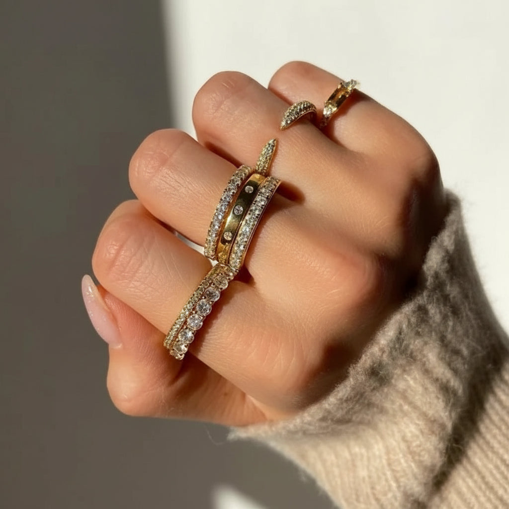 Bague argent 925 pierres zirconium or rhodium