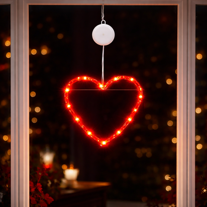 Decoración de Ventana San Valentín LED Corazón Ventosa Metal Temporizador