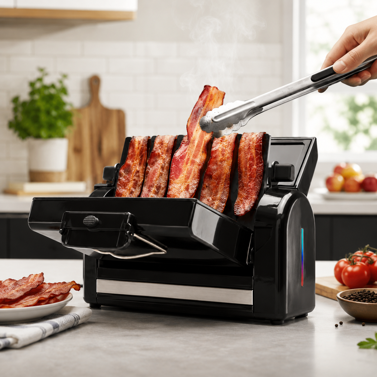 Vertikaler Speck Toaster Fettablauf Kompakt Küche