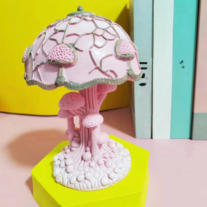 Vintage Glas Pilzlampe Buntglas LED Tischleuchte für Wohnzimmer