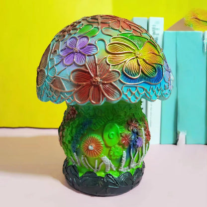 Vintage Glas Pilzlampe Buntglas LED Tischleuchte für Wohnzimmer