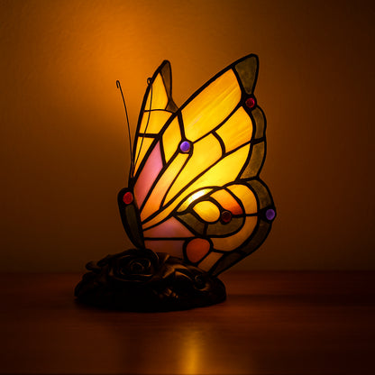 Vintage Tischlampe Buntglas Schmetterling Nachttischlampe