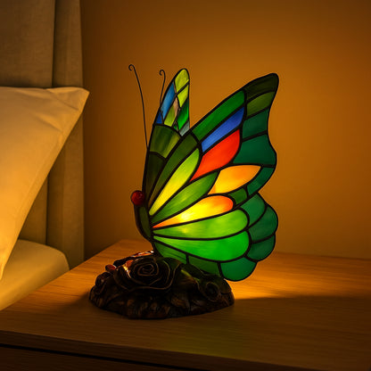 Vintage Tischlampe Buntglas Schmetterling Nachttischlampe
